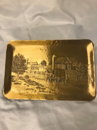 Handmade Wendell August Forge Hammered Bronze Tray,  Amish Farm & Buggy Scene