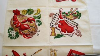 Vtg 50s WILENDUR kitchen TOWEL hot dogs steak bbq TABLE RUNNER tablecloth 3