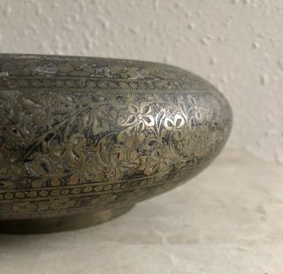 Rare Antique Heavy Brass Planter Vessel Bowl Intricate Flower Pattern Design 3