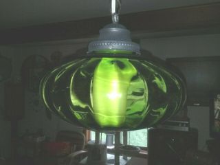 VINTAGE 60 ' s UFO MARTIAN GREEN GLASS GLOBE SWAG LIGHT FIXTURE MID CENTURY MODERN 4