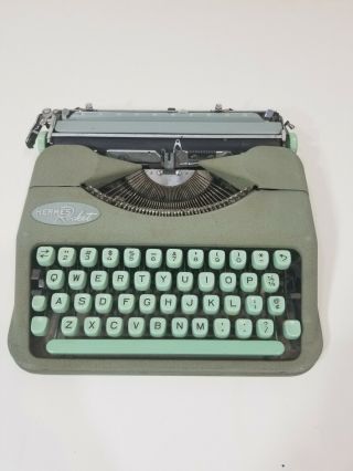 Vtg 1960s Hermes Rocket Portable Typewriter Seafoam Green Switzerland -