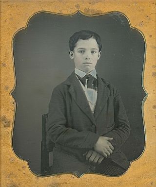 Very Handsome Young Boy Wearing Large Coat 1/6 Plate Daguerreotype E546