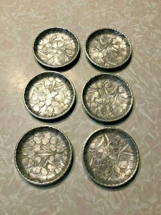 Set Of 6 Vintage Hand - Forged Aluminum Coasters,  Everlast Dogwood Pattern Floral