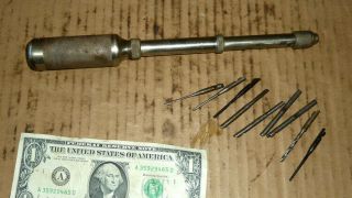Vintage Yankee Stanley No.  41 Push Drill,  9 Bits,  Old Hole Tool,  Made In Us