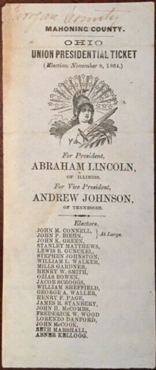 1864 Civil War Abraham Lincoln Morgan Co. ,  Ohio,  Presidential Ballot 3