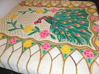 Vintage Handmade Chenille Peacock Bedspread 100 