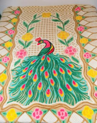 Vintage Handmade Chenille Peacock Bedspread 100 