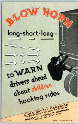 Vintage Advertising Postcard Maryland Casualty Child Safety Campaign Linen 1940s