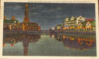 Ocean Grove /asbury Park Nj 1938 Night View Wesley Lake