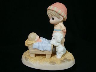 Precious Moments - Come Let Us Adore Him - Boy W/lamb Standing Over The Manger