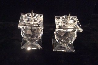 Swarovski Crystal Faceted Prism Single Ball Candlesticks Pair European Pin