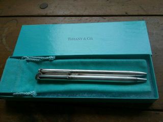 Tiffany & Co.  Sterling Silver T - Clip Pen And Mechanical Pencil Set Box & Pouch
