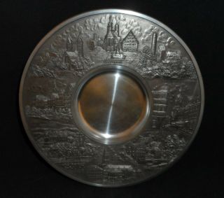 Vintage Zinn Giesser Innung Germany Pewter Round Wall Plaque Plate German Cities