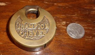 Vintage Champion 6 Lever Brass Round Padlock Lock Old No Key