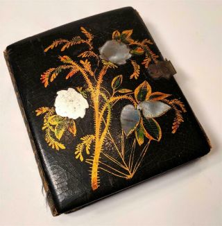 Daguerreotypes In Hand Painted Faux Book Case W/ Mother Of Pearl Inlays