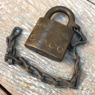 Vintage Brass Standard Oil Lock With Chain,  S.  O.  Co.  Padlock Xlcr Trademark