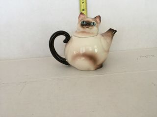 Vintage Cat Teapot,  Siamese with Bright Blue Eyes.  TM 50 Is Stamped On Bottom. 2
