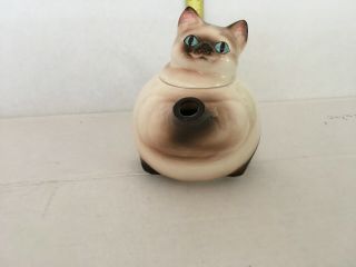 Vintage Cat Teapot,  Siamese with Bright Blue Eyes.  TM 50 Is Stamped On Bottom. 4