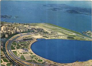 Santos Dumont Airport Rio De Janeiro Brazil 1965 Old Postcard And Stamp