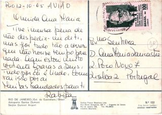 Santos Dumont Airport Rio de Janeiro Brazil 1965 old postcard and stamp 2
