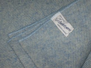 Vintage Bartlett Yarns 100 Wool Blanket - Blue / White Candy Stripes - 75 " X 85 "