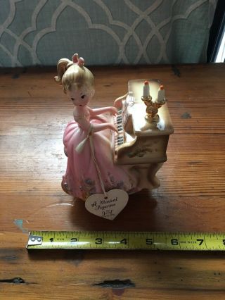 Vintage Josef Pottery Figurine Girl Playing A Piano Spins While It Plays