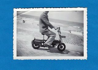Vintage Snapshot Photo Man Without Head On Mini Pocket Bike Scooter Moto Ca 1950
