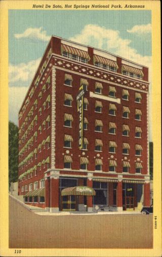 Hotel De Soto Hot Springs National Park Arkansas Vintage 1940s Postcard