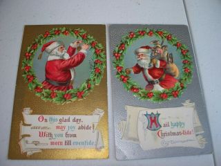 2 Vintage Antique Postcards Christmas Santa Silver/gold Gilt Same Series 1909