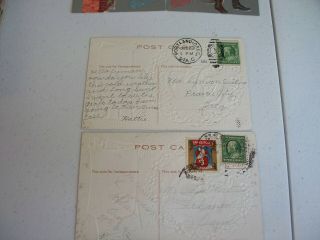 2 Vintage antique Postcards Christmas Santa silver/gold gilt same series 1909 2