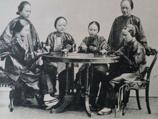 1900s Hong Kong China Postcard Woman Playing Cards