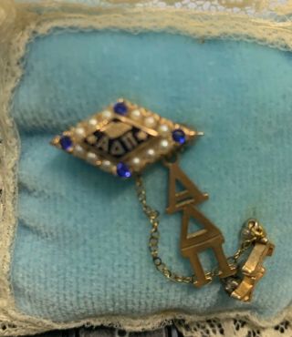 Alpha Delta Pi Sorority Pin With Pearls And Sapphires And Adpi Charm