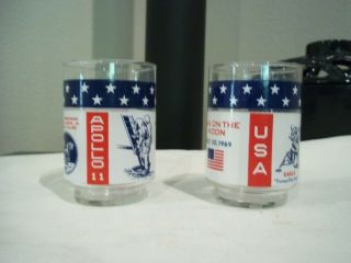 Two Vintage Apollo 11 Man On The Moon July 20,  1969 Collectible Glasses Nasa