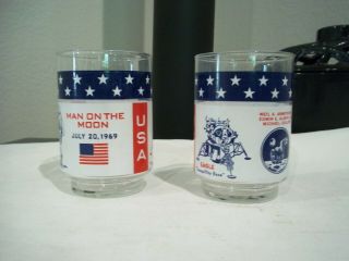 Two Vintage Apollo 11 Man on the Moon July 20,  1969 Collectible Glasses NASA 2