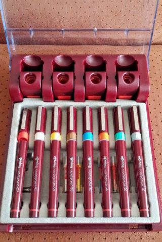 Rotring Rapidomat Dry Rapidograph Iso Pen Set Of 8 Pens Very Good