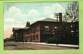 (9308) Antique Postcard - 1907 - Union Depot - Grand Rapids,  Mich - Walker Casket Ad