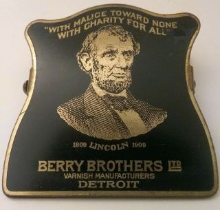 Antique Brass Advertising Metal Paper Clip Detroit Manufacturer Lincoln Portrait