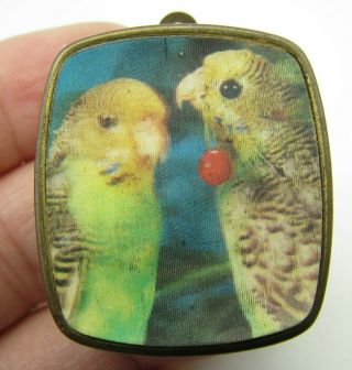 Vintage Sankyo Japan Mini Music Box Keychain Key Ring Parakeets Birds