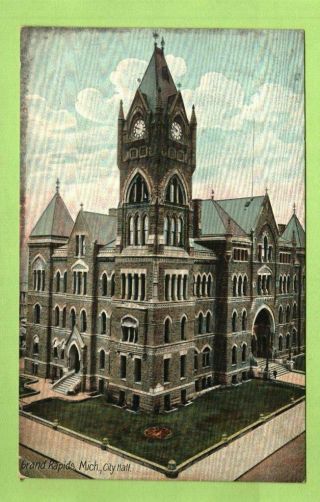 (9309) Antique Postcard - 1907 - City Hall - Grand Rapids,  Mich - Walker Casket Ad