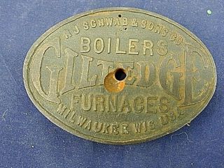 Antique R.  J.  Schwab & Sons,  Gilt Edge Boilers/furnace Cast Iron Plate,  1876 - 1923