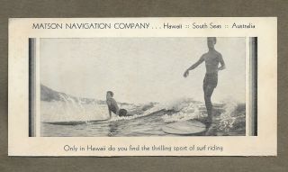 1930 Surfing In Hawaii Duke Kahanamoku ? Matson Line Postcard