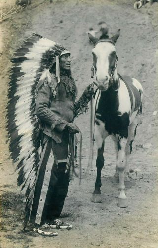Chief Iron Tail Buffalo Bill Indian Performer Old Real Photo Postcard View