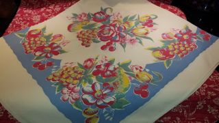 Vintage Tablecloth,  Heavy Cotton,  Fruit/flowers,  Great Retro Decor Colors,