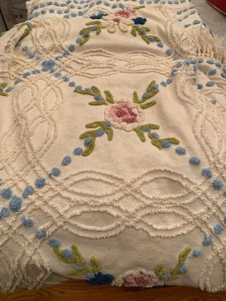 2 Vintage Chenille Bedspreads Cabin Craft Needle Tuft 78 X 102 Twin Size