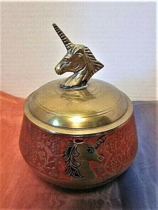 Vintage Enesco Import Solid Brass Unicorn Large Trinket Jewelry Box / Holder