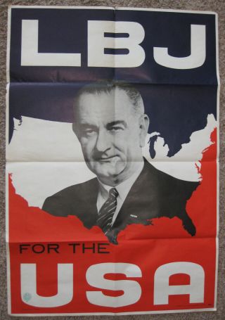Large 1964 Lbj Johnson For The U.  S.  A.  Picture Campaign Poster