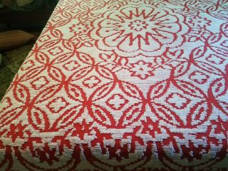 Vintage RED/ORANGE AND WHITE Chenille Bedspread 96 