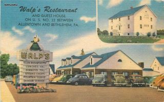 1940s Walps Restaurant Roadside Allentown Bethlehem Pa Linen 3743 Postcard