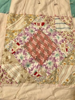 Vtg Handmade Quilt 80 X 68 Diamond Pattern Very Old Hand Sewn And Quilted - 50’s