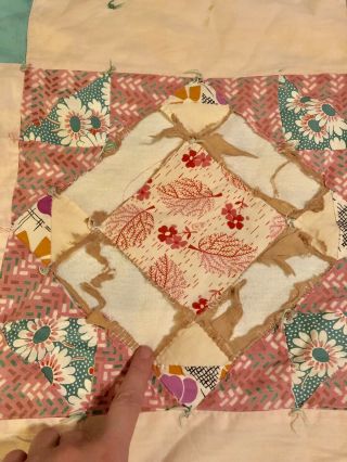 Vtg handmade quilt 80 X 68 Diamond pattern very old hand Sewn And quilted - 50’s 2